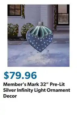 Sam's Club Member's Mark 32 Pre-Lit Silver Infinity Light Ornament Decor offer