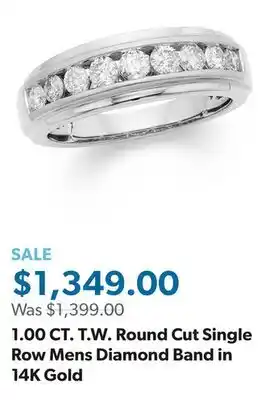 Sam's Club 1.00 CT. T.W. Round Cut Single Row Mens Diamond Band in 14K Gold offer