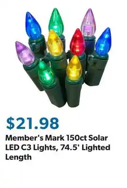 Sam's Club Member's Mark 150ct Solar LED C3 Lights, 74.5' Lighted Length offer