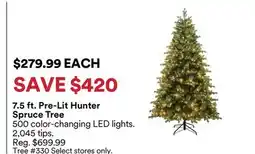 Michaels 7.5 ft. Pre-Lit Hunter Spruce Tree offer