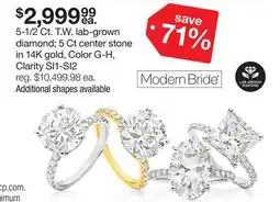 JC Penney Modern Bride 5-1/2 Ct. T.W. lab-grown diamond 5 Ct center stone in 14K gold offer