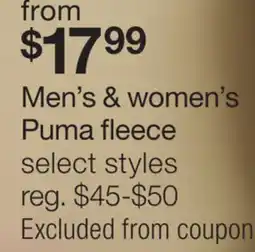 JC Penney Men's & women's Puma fleece offer