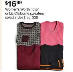 JC Penney Women's Worthington or Liz Claiborne sweaters offer