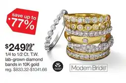 JC Penney Modern Bride 1/4 to 1/2 Ct. T.W. lab-grown diamond bands in 10K gold offer