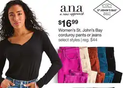 JC Penney Women's St. John's Bay corduroy pants or jeans offer