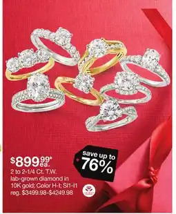 JC Penney 2 to 2-1/4 Ct. T.W. lab-grown diamond in 10K gold Color H-I SI1-I1 offer