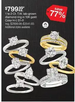JC Penney 1 to 2 Ct. T.W. lab-grown diamond ring in 10K gold offer