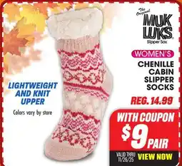 Big 5 Muk Luks Chenille Women's Cabin Slipper Socks offer