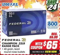 Big 5 Federal Champion 22LR 800-Round Range Pack offer