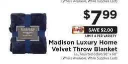 ShopRite Madison Luxury Home Velvet Throw Blanket offer