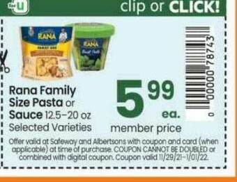 Safeway Rana Family Size Pasta Or Sauce offer