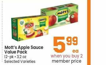 Safeway Mott's Apple Sauce Value Pack offer