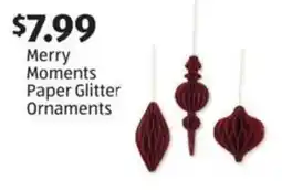 Aldi Merry Moments Paper Glitter Ornaments offer