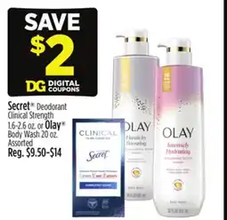 Dollar General Secret Deodorant Clinical Strength or Olay Body Wash offer