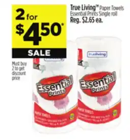Dollar General True Living TM Paper Towels Essential Prints Single roll offer