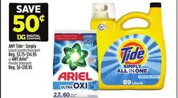 Dollar General Tide Simply Liquid Laundry Detergent or ANY Ariel Powder Detergent offer