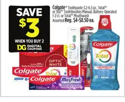 Dollar General Colgate Toothpaste Total or Toothbrushes Manual, Battery-Operated Total Mouthwash offer