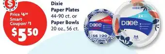 Family Dollar Dixie Paper Plates 44‑90 ct. or Paper Bowls 20 oz., 56 ct offer