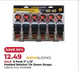 Runnings 6 Pack 1 x 12' Padded Ratchet Tie Down Straps offer
