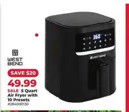 Runnings WEST BEND 5 Quart Air Fryer with 10 Presets offer