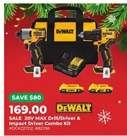 Runnings DEWALT 20V MAX Drill/Driver & Impact Driver Combo Kit offer