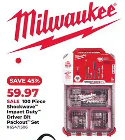 Runnings Milwaukee 100 Piece Shockwave Impact Duty Driver Bit Packout Set offer