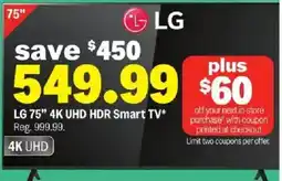 Meijer LG 75" 4K UHD HDR Smart TV offer