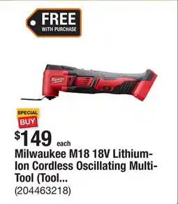 The Home Depot Milwaukee M18 18V Lithium-Ion Cordless Oscillating Multi-Tool (Tool-Only) offer
