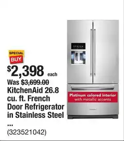 The Home Depot KitchenAid 26.8 cu. ft. French Door Refrigerator in Stainless Steel with PrintShield Finish offer