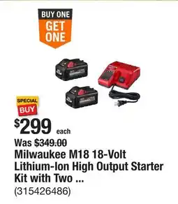 The Home Depot Milwaukee M18 18-Volt Lithium-Ion High Output Starter Kit with Two 6.0 Ah Battery and Charger offer