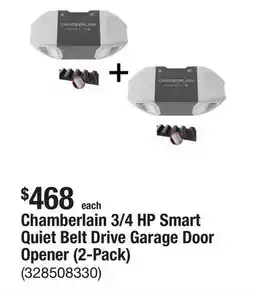 The Home Depot Chamberlain 3/4 HP Smart Quiet Belt Drive Garage Door Opener (2-Pack) offer