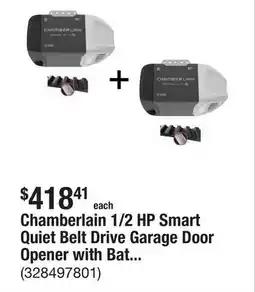 The Home Depot Chamberlain 1/2 HP Smart Quiet Belt Drive Garage Door Opener with Battery Backup (2-Pack) offer