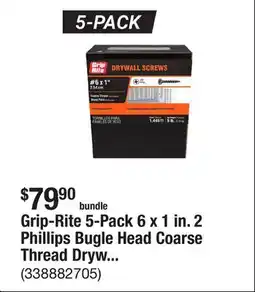 The Home Depot Grip-Rite 5-Pack 6 x 1 in. 2 Phillips Bugle Head Coarse Thread Drywall Screw (25 lb./7230-Piece) offer