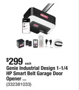 The Home Depot Genie Industrial Design 1-1/4 HP Smart Belt Garage Door Opener with LED Lighting and Battery Backup offer