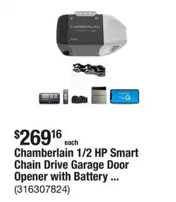 The Home Depot Chamberlain 1/2 HP Smart Chain Drive Garage Door Opener with Battery Backup offer