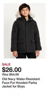Old Navy Old Navy Water-Resistant Faux-Fur Hooded Parka Jacket for Boys offer