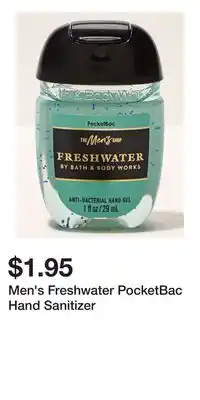 Bath & Body Works Men's Freshwater PocketBac Hand Sanitizer offer