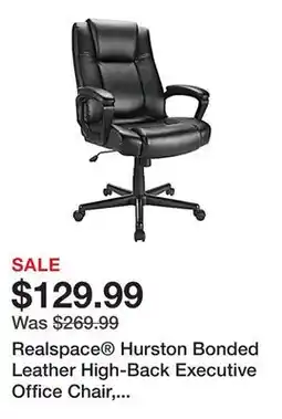 Office Depot Realspace Hurston Bonded Leather High-Back Executive Office Chair, Black, BIFMA Compliant offer