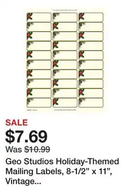 Office Depot Geo Studios Holiday-Themed Mailing Labels, 8-1/2 x 11, Vintage Holly, Pack Of 150 Labels offer