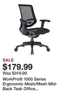 Office Depot WorkPro 1000 Series Ergonomic Mesh/Mesh Mid-Back Task Office Chair, Black/Black, BIFMA Compliant offer