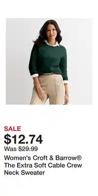 Kohl's Women's Croft & Barrow The Extra Soft Cable Crew Neck Sweater offer