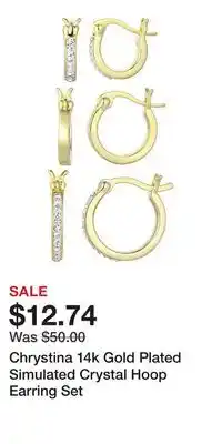 Kohl's Chrystina 14k Gold Plated Simulated Crystal Hoop Earring Set offer