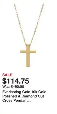 Kohl's Everlasting Gold 10k Gold Polished & Diamond Cut Cross Pendant Necklace offer