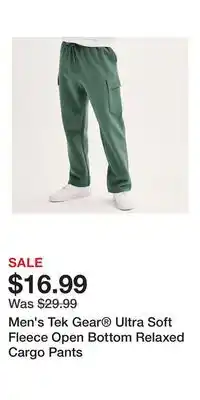 Kohl's Men's Tek Gear Ultra Soft Fleece Open Bottom Relaxed Cargo Pants offer