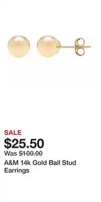 Kohl's A&M 14k Gold Ball Stud Earrings offer