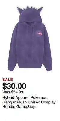 Game Stop Hybrid Apparel Pokemon Gengar Plush Unisex Cosplay Hoodie GameStop Exclusive offer