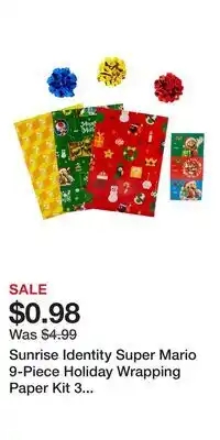 Game Stop Sunrise Identity Super Mario 9-Piece Holiday Wrapping Paper Kit 3 Sheets, 3 Gift Tags, 3 Bows offer