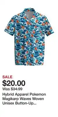 Game Stop Hybrid Apparel Pokemon Magikarp Waves Woven Unisex Button-Up Collard Shirt GameStop Exclusive offer