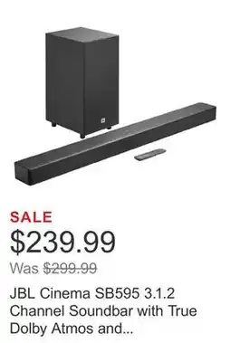 Costco JBL Cinema SB595 3.1.2 Channel Soundbar with True Dolby Atmos and Wireless Subwoofer offer
