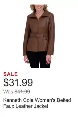 Costco Kenneth Cole Women's Belted Faux Leather Jacket offer